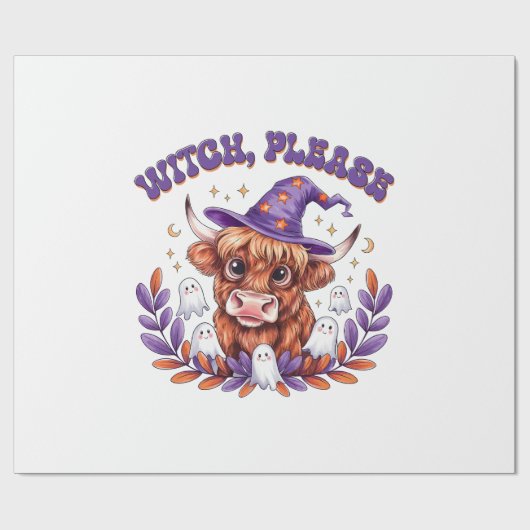 Witch Please Highland Cow Halloween Cadeaupapier (Vlak)