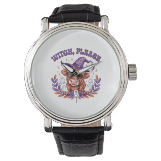 Witch Please Highland Cow Halloween Horloge