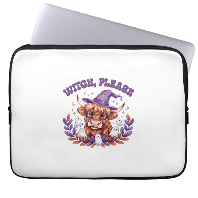 Witch Please Highland Cow Halloween Laptop Sleeve (Voorkant)