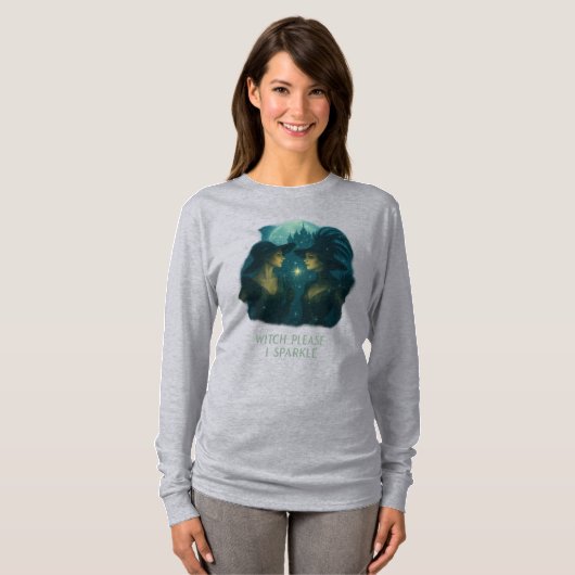 Witch Please, I Sparkle (Grijze) mouw T-shirt (Voorkant volledig)