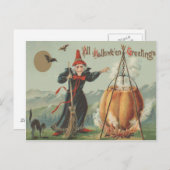 Witch pompoen ketel zwarte kat spreuk briefkaart (Voorkant / Achterkant)
