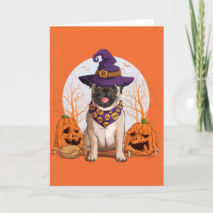 Witch Pug Halloween Feestdagen Kaart