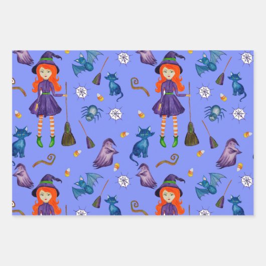 Witch Pumpkin Black Cat Design Perfect Halloween Inpakpapier Vel (Voorkant 2)