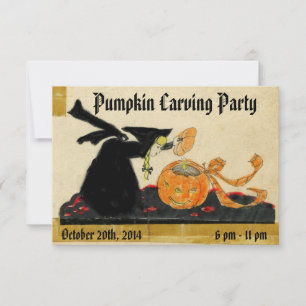 Witch & Pumpkin  Halloween Carving Party Kaart
