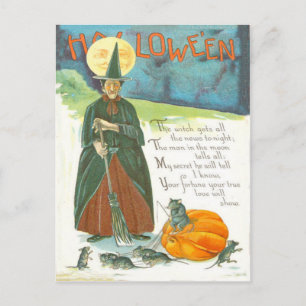 Witch Pumpkin-Man in de muis Briefkaart