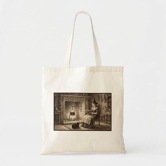 Witch Reading A Book with Black Cat Book Lover Tote Bag (Voorkant)