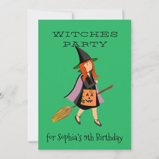 Witch Redhead Meisje Halloween Verjaardagsfeest Kaart (Voorkant)