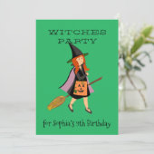 Witch Redhead Meisje Halloween Verjaardagsfeest Kaart (Staand voorkant)