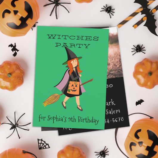 Witch Redhead Meisje Halloween Verjaardagsfeest Kaart