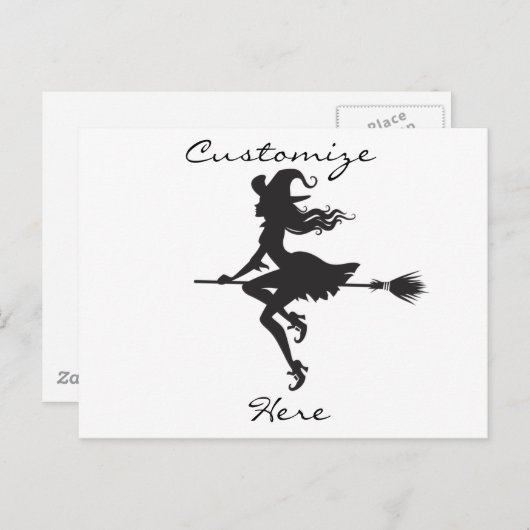 Witch Riding Broom Halloween Thunder_Cove Briefkaart (Voorkant / Achterkant)