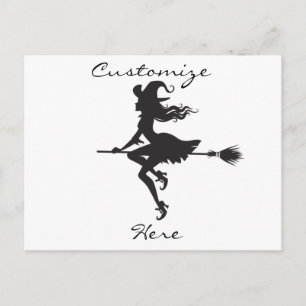 Witch Riding Broom Halloween Thunder_Cove Briefkaart