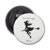 Witch Riding Broom Halloween Thunder_Cove Button Flesopener (Voorkant)
