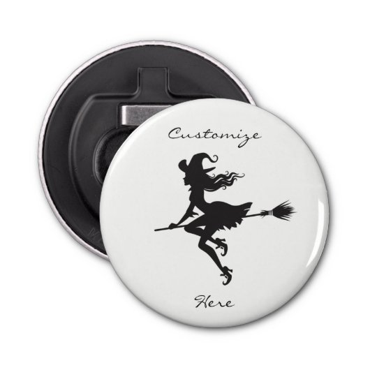 Witch Riding Broom Halloween Thunder_Cove Button Flesopener (Voorkant)