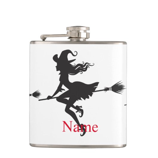 Witch Riding Broom Halloween Thunder_Cove Heupfles (Voorkant)