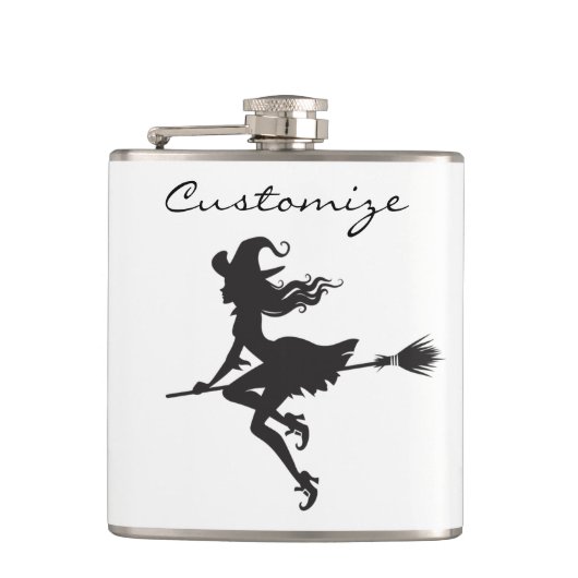 Witch Riding Broom Halloween Thunder_Cove Heupfles (Voorkant)