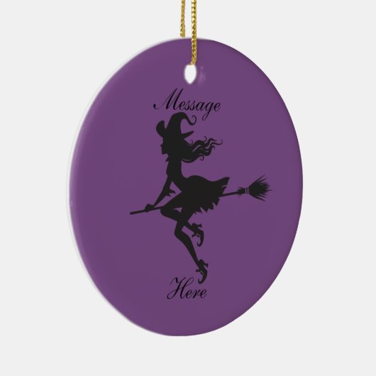 Witch Riding Broom Halloween Thunder_Cove Keramisch Ornament (Rechts)