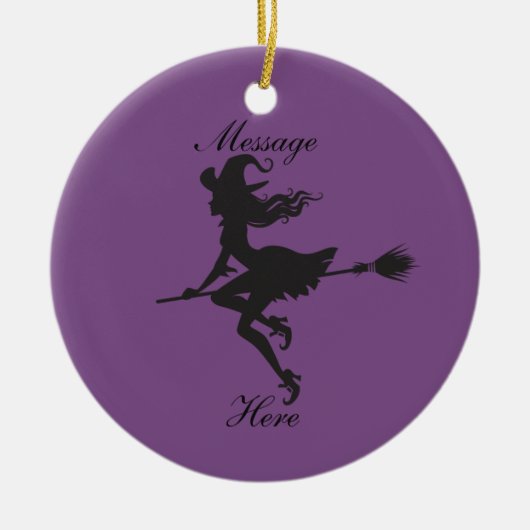 Witch Riding Broom Halloween Thunder_Cove Keramisch Ornament (Voorkant)