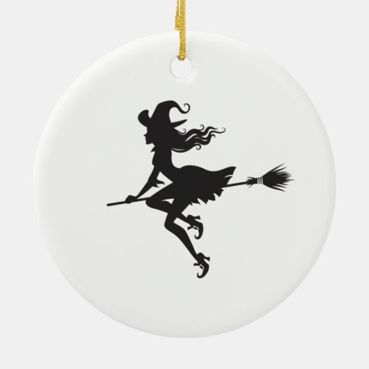 Witch Riding Broom Halloween Thunder_Cove Keramisch Ornament (Achterkant)