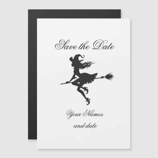 Witch Riding Broom Halloween Thunder_Cove Magnetische Uitnodiging (Voorkant / Achterkant)