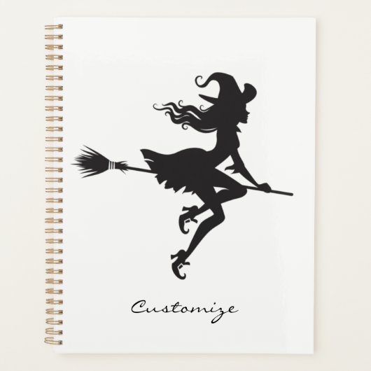 Witch Riding Broom Halloween Thunder_Cove Planner (Voorkant)