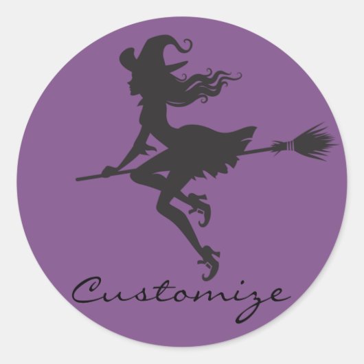 Witch Riding Broom Halloween Thunder_Cove Ronde Sticker (Voorkant)