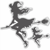 Witch Riding Broom Halloween Thunder_Cove Sticker (Voorkant)
