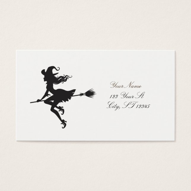 Witch Riding Broom Halloween Thunder_Cove Visitekaartjes (Voorkant)