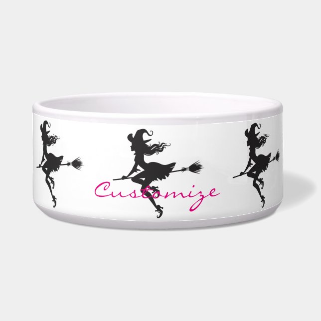 Witch Riding Broom Halloween Thunder_Cove Voerbakje (Voorkant)