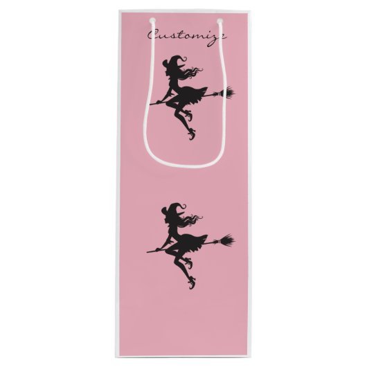 Witch Riding Broom Halloween Thunder_Cove Wijn Cadeautas (Voorkant)