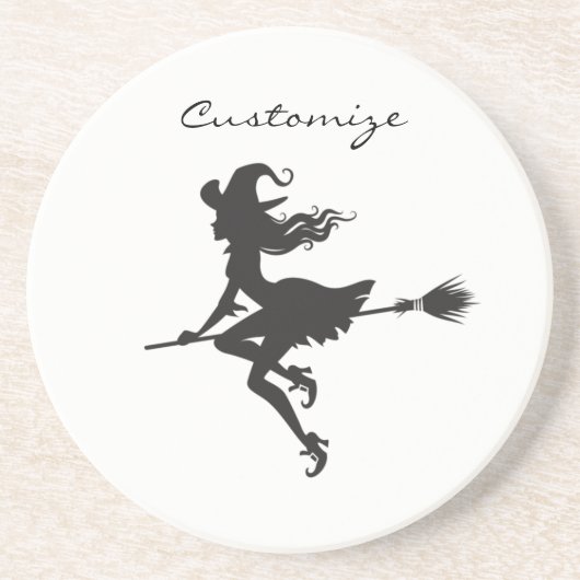 Witch Riding Broom Halloween Thunder_Cove Zandsteen Onderzetter (Voorkant)