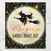 Witch Riding Broom| Moonlight & Sparkles Halloween Wijn Etiket (Enkel label)