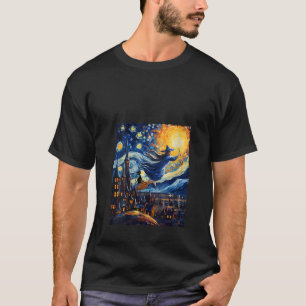 Witch Riding Brooms Halloween Sterrennacht Van Gog T-shirt