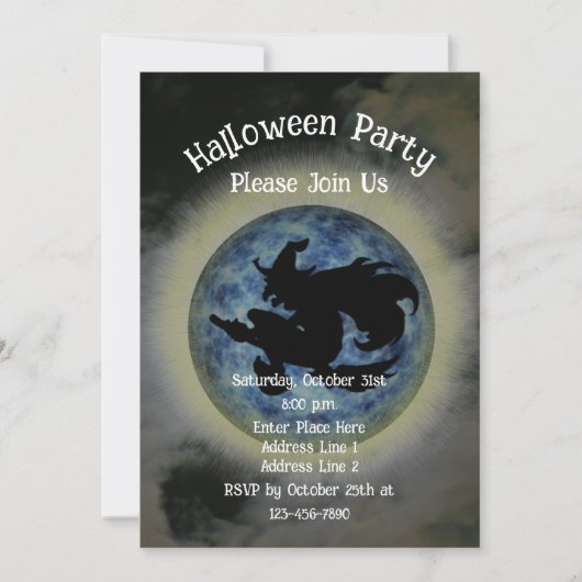 Witch Riding Broomstick Halloween  Kaart (Voorkant)