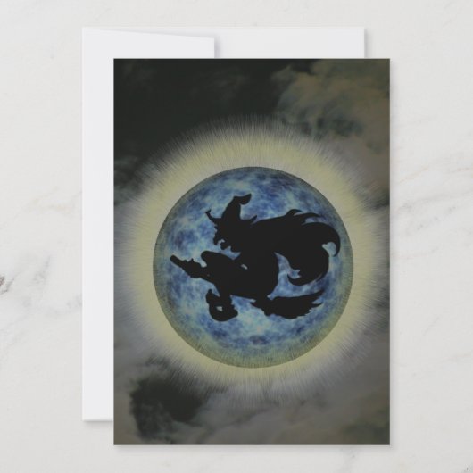 Witch Riding Broomstick Halloween Kaart (Achterkant)