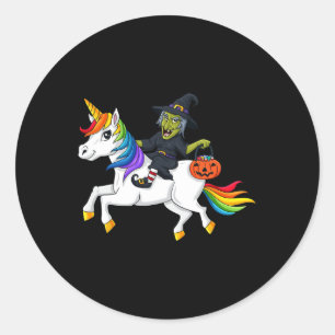 Witch Riding Eenhoorn Fun Halloween Meisjes Kinder Ronde Sticker