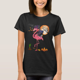 Witch Riding Flamingo Grappige Halloween Horror Ca T-shirt