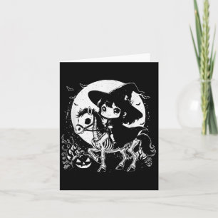 Witch Riding Horse Skeleton Schattige Spooky Hallo Kaart