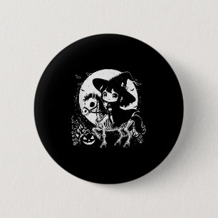 Witch Riding Horse Skeleton Schattige Spooky Hallo Ronde Button 5,7 Cm
