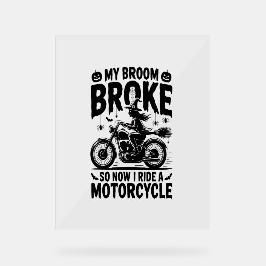 Witch Riding Motorcycle Halloween Acryl Bord (Voorkant)