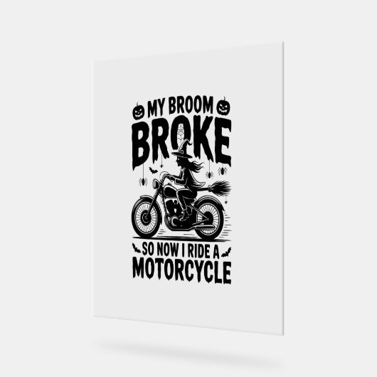 Witch Riding Motorcycle Halloween Acryl Bord (Hoek)