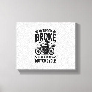 Witch Riding Motorcycle Halloween Canvas Afdruk