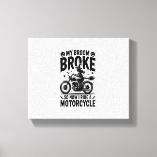 Witch Riding Motorcycle Halloween Canvas Afdruk