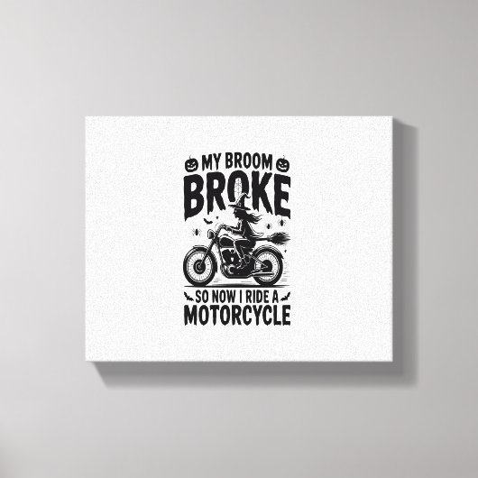 Witch Riding Motorcycle Halloween Canvas Afdruk (Voorkant)