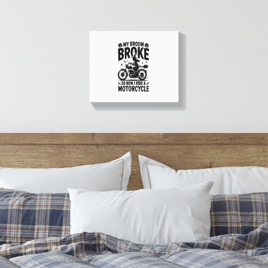 Witch Riding Motorcycle Halloween Canvas Afdruk (Insitu (Slaapkamer))