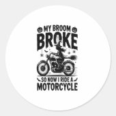 Witch Riding Motorcycle Halloween Ronde Sticker (Voorkant)