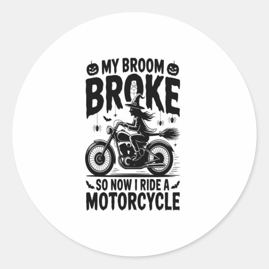 Witch Riding Motorcycle Halloween Ronde Sticker (Voorkant)