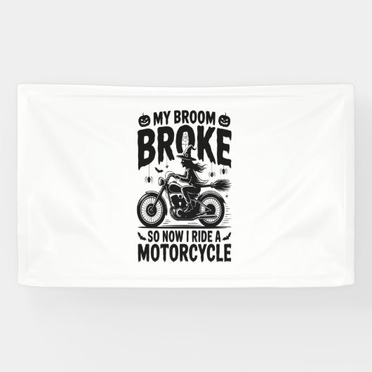 Witch Riding Motorcycle Halloween Spandoek (Horizontaal)