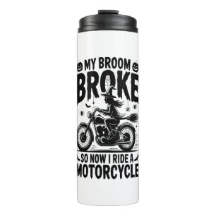 Witch Riding Motorcycle Halloween Thermosbeker
