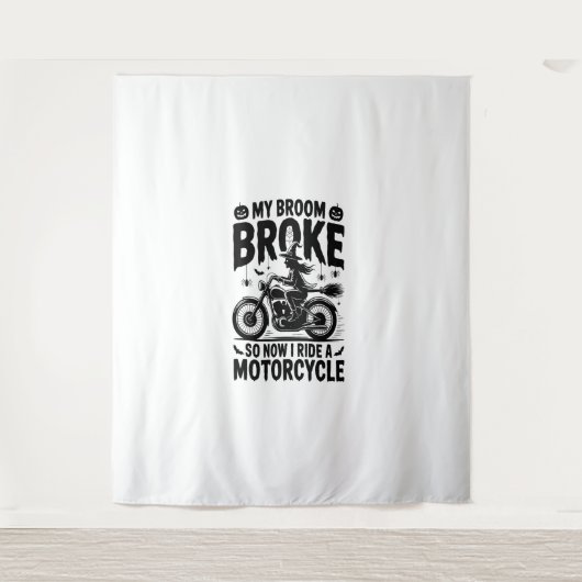 Witch Riding Motorcycle Halloween Wandkleed (Voorkant)