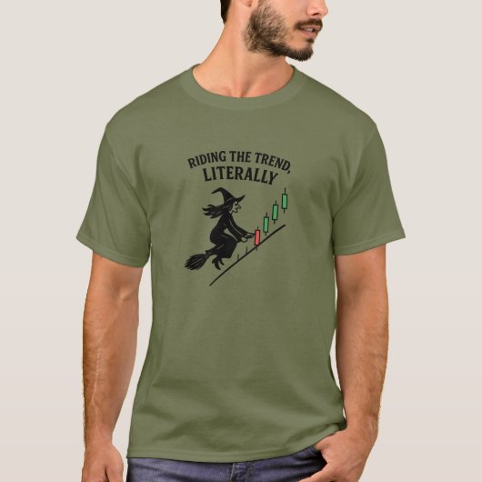 Witch Riding the Trend Candlestick Trader T-shirt (Voorkant)